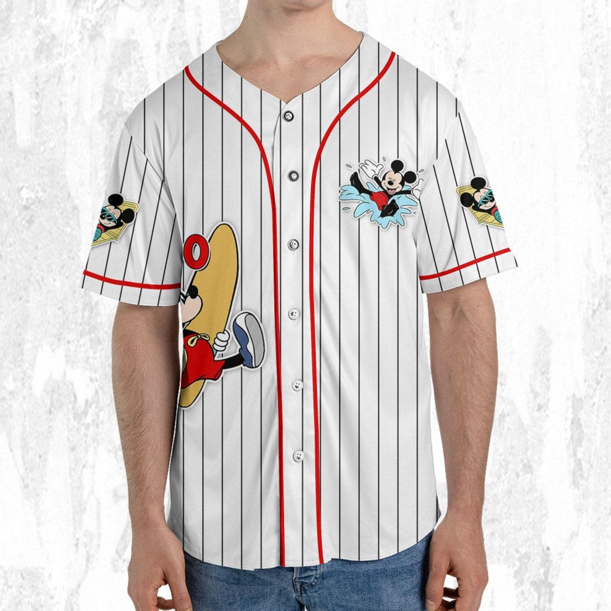 Personalize Disney Mickey Mouse Summer White Red Baseball Jersey TT1024-YX0331YW