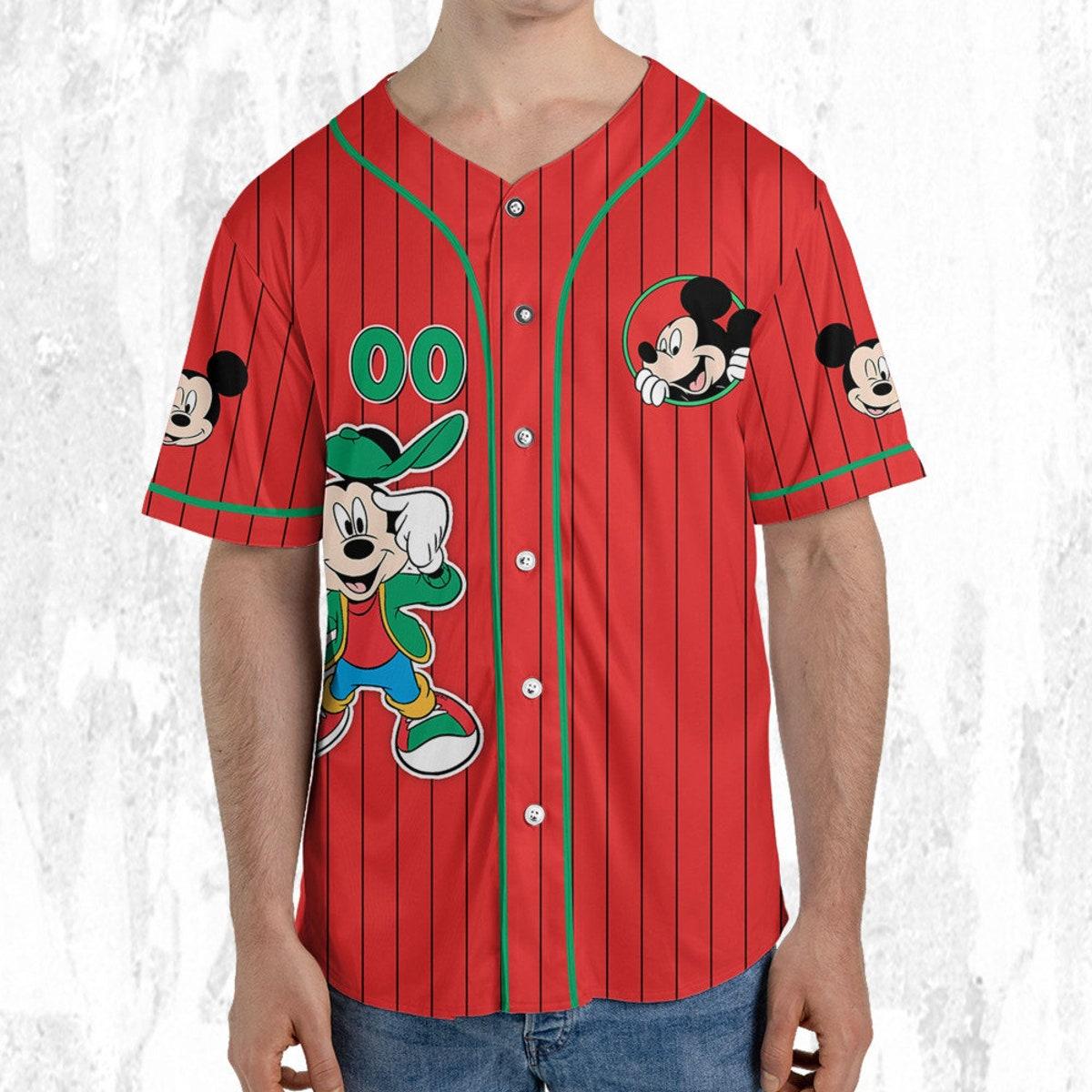 Personalize Disney Mickey Young Mouse Smile Red Green Baseball Jersey TT1024-AY06COOK