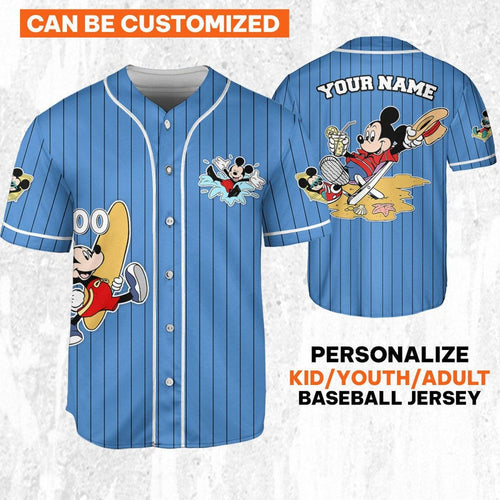 Personalize Disney Mickey Mouse Summer Blue White Baseball Jersey TT1024-PMSDCK9V