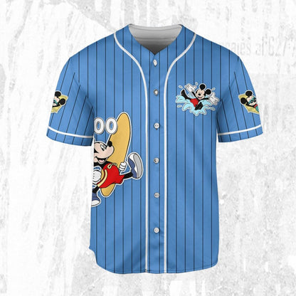 Personalize Disney Mickey Mouse Summer Blue White Baseball Jersey TT1024-PMSDCK9V