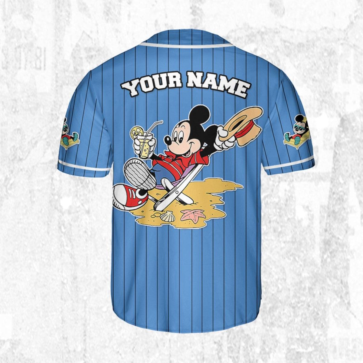 Personalize Disney Mickey Mouse Summer Blue White Baseball Jersey TT1024-PMSDCK9V