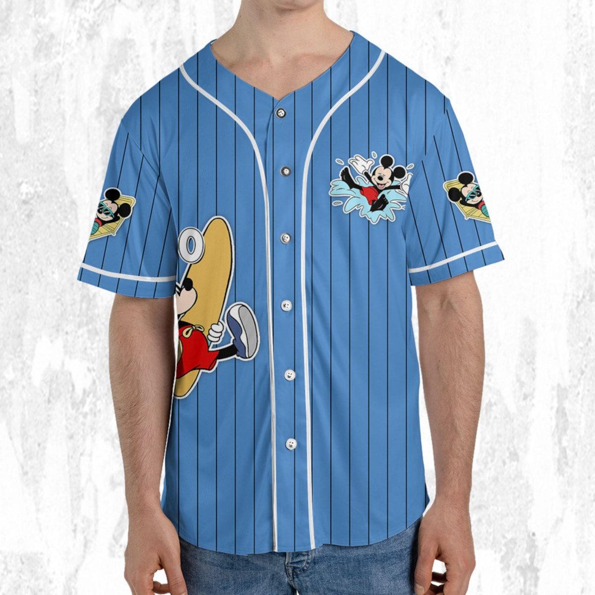 Personalize Disney Mickey Mouse Summer Blue White Baseball Jersey TT1024-PMSDCK9V