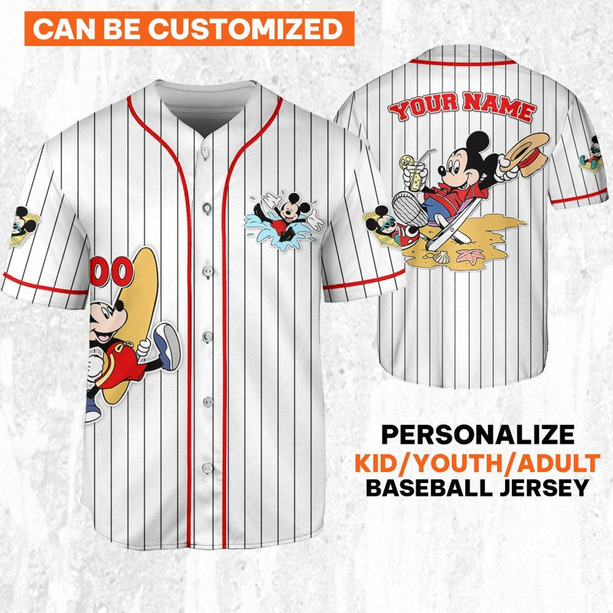 Personalize Disney Mickey Mouse Summer White Red Baseball Jersey TT1024-YX0331YW