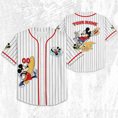 Personalize Disney Mickey Mouse Summer White Red Baseball Jersey TT1024-YX0331YW