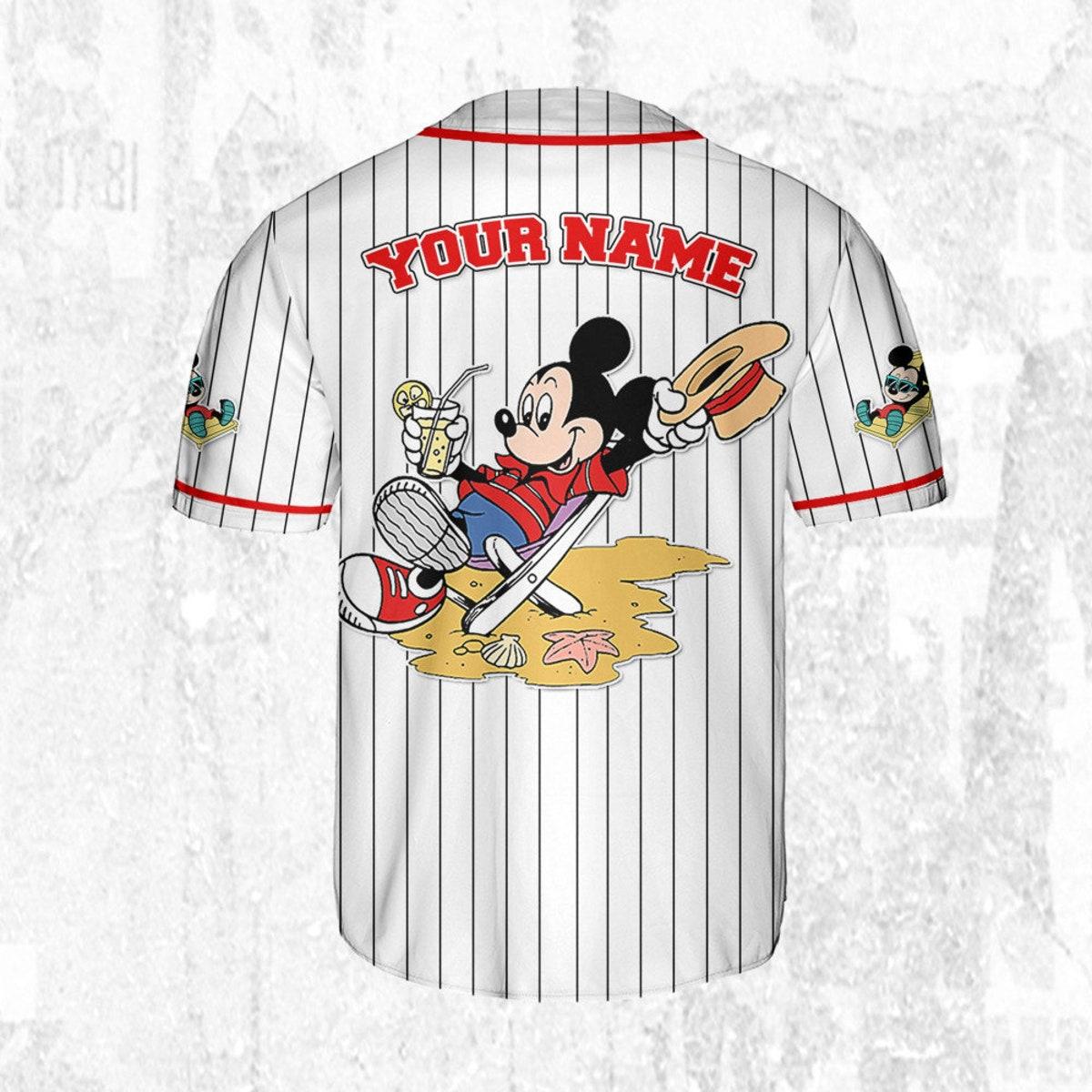 Personalize Disney Mickey Mouse Summer White Red Baseball Jersey TT1024-YX0331YW