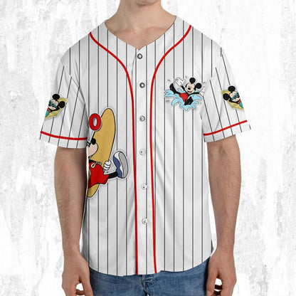 Personalize Disney Mickey Mouse Summer White Red Baseball Jersey TT1024-YX0331YW