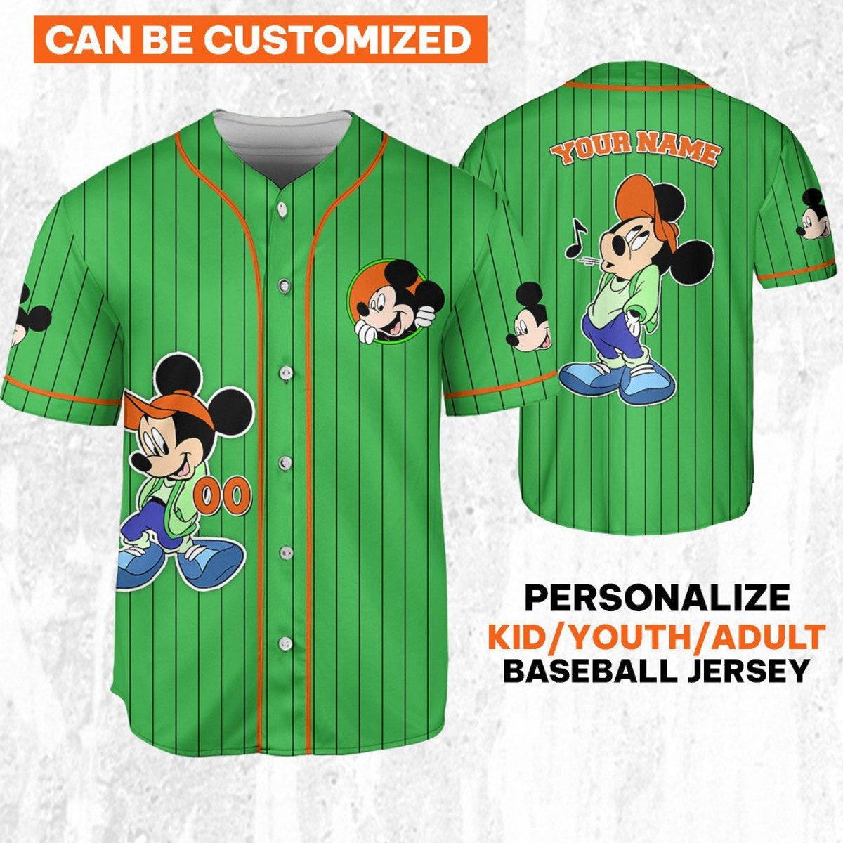 Personalize Disney Mickey Mouse Young Green Orange Baseball Jersey TT1024-IN1P7ZV3