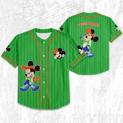 Personalize Disney Mickey Mouse Young Green Orange Baseball Jersey TT1024-IN1P7ZV3