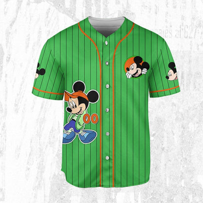 Personalize Disney Mickey Mouse Young Green Orange Baseball Jersey TT1024-IN1P7ZV3