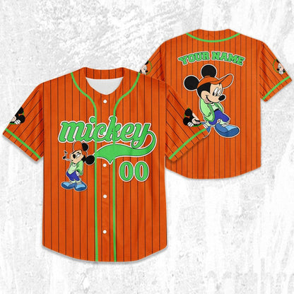 Personalize Disney Mickey Mouse Young Orange Green Light Baseball Jersey TT1024-BO4G62GV