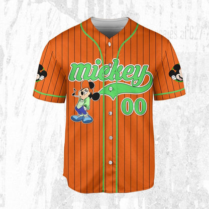 Personalize Disney Mickey Mouse Young Orange Green Light Baseball Jersey TT1024-BO4G62GV
