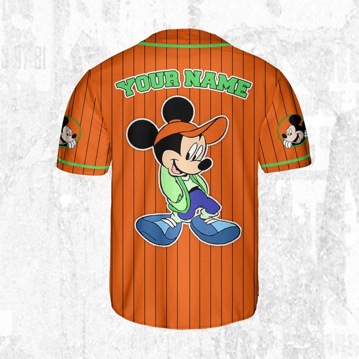 Personalize Disney Mickey Mouse Young Orange Green Light Baseball Jersey TT1024-BO4G62GV