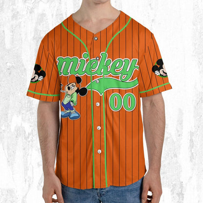 Personalize Disney Mickey Mouse Young Orange Green Light Baseball Jersey TT1024-BO4G62GV
