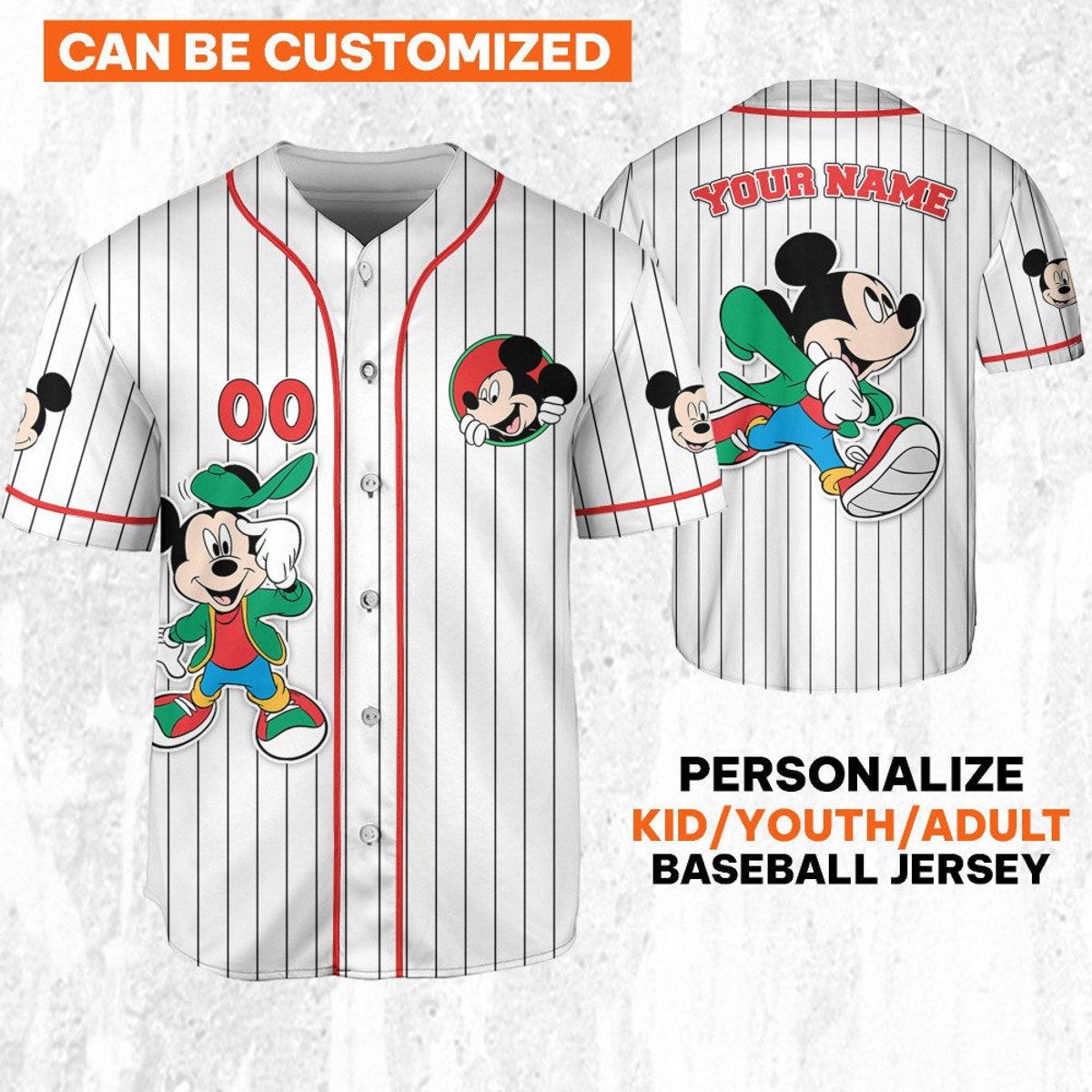 Personalize Disney Mickey Mouse Young Smile White Red Baseball Jersey TT1024-HFDD25BI