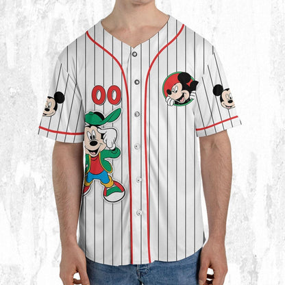 Personalize Disney Mickey Mouse Young Smile White Red Baseball Jersey TT1024-HFDD25BI