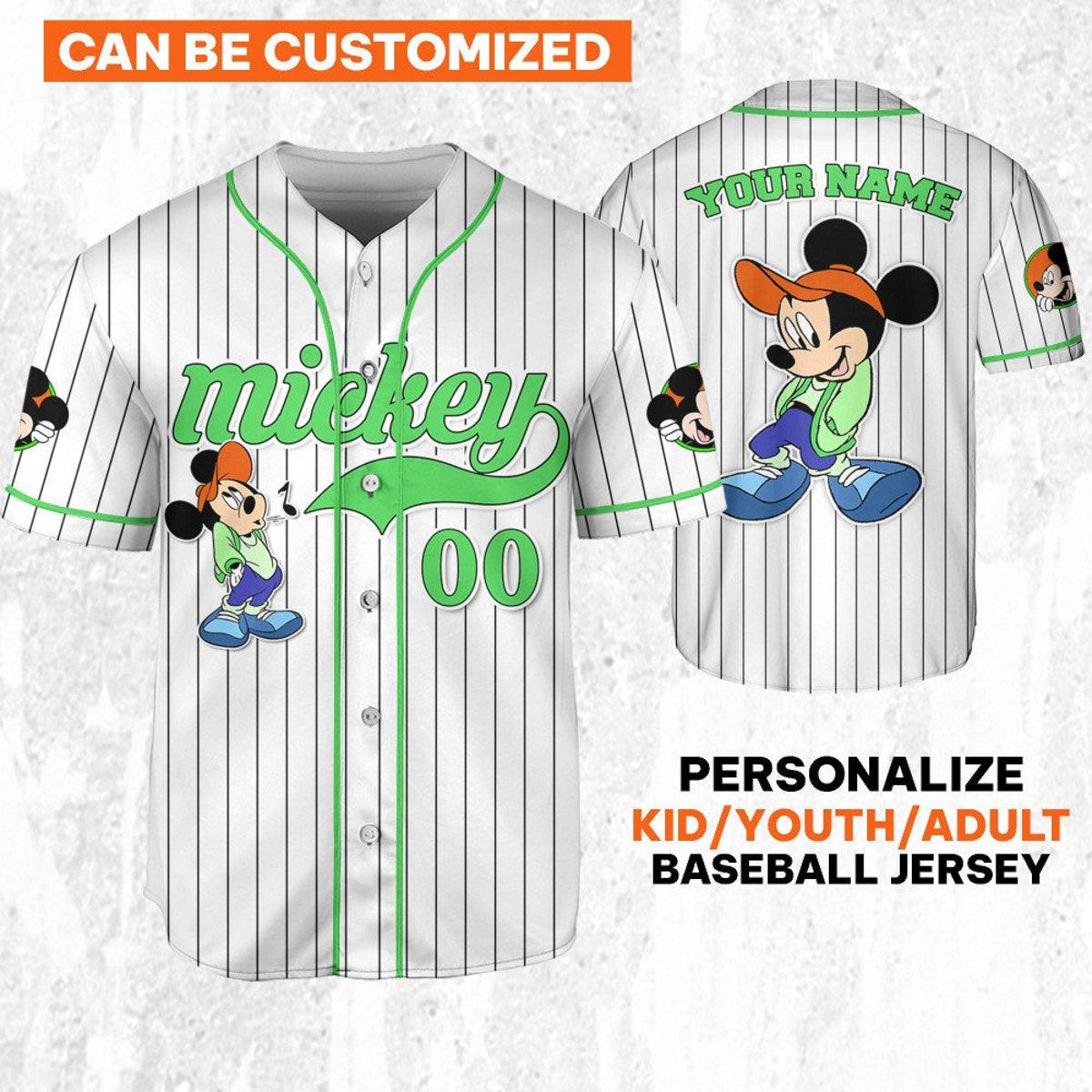 Personalize Disney Mickey Mouse Young White Green Baseball Jersey TT1024-W450SGM5