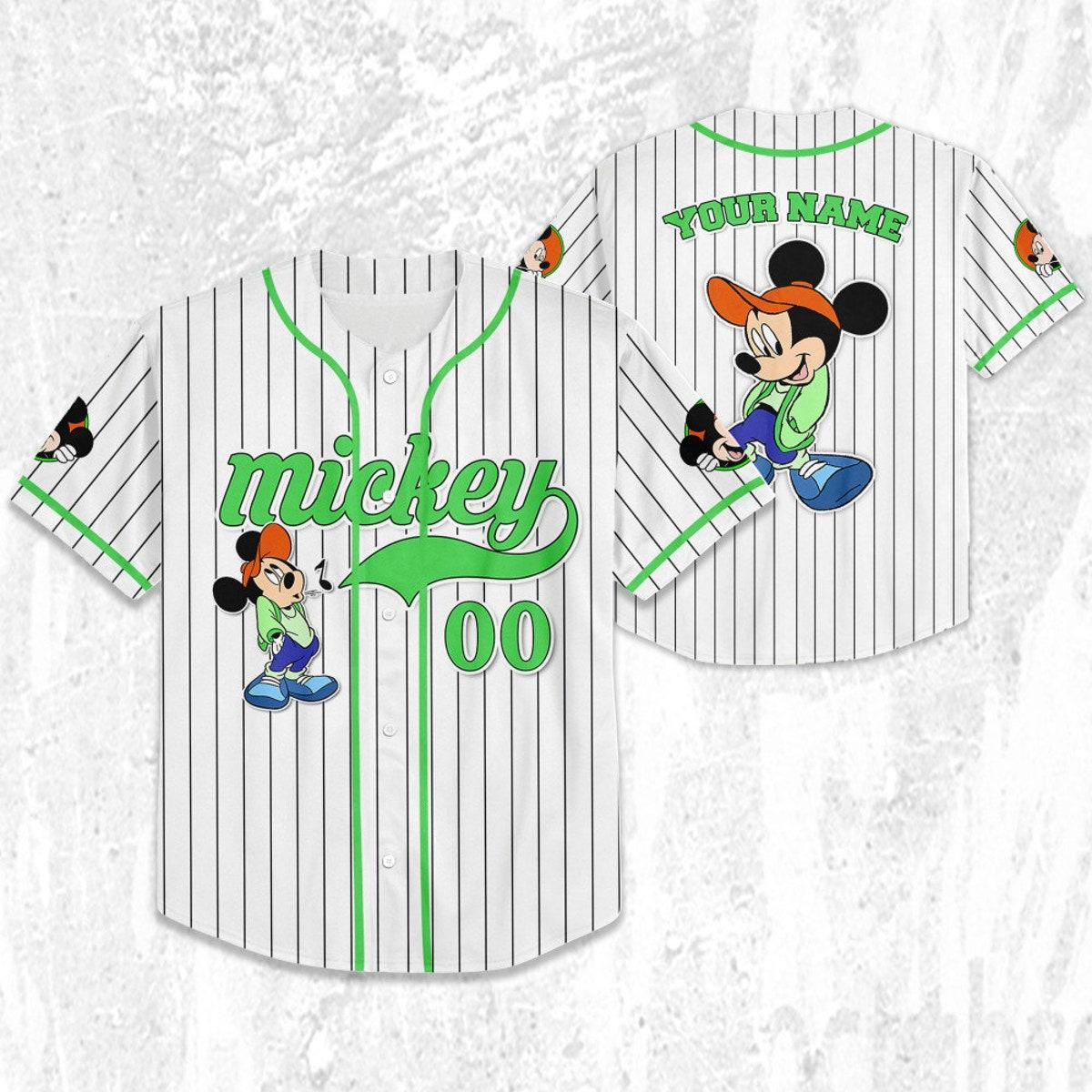 Personalize Disney Mickey Mouse Young White Green Baseball Jersey TT1024-W450SGM5