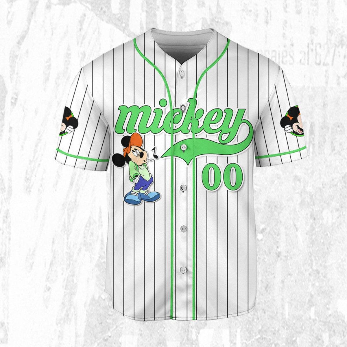 Personalize Disney Mickey Mouse Young White Green Baseball Jersey TT1024-W450SGM5