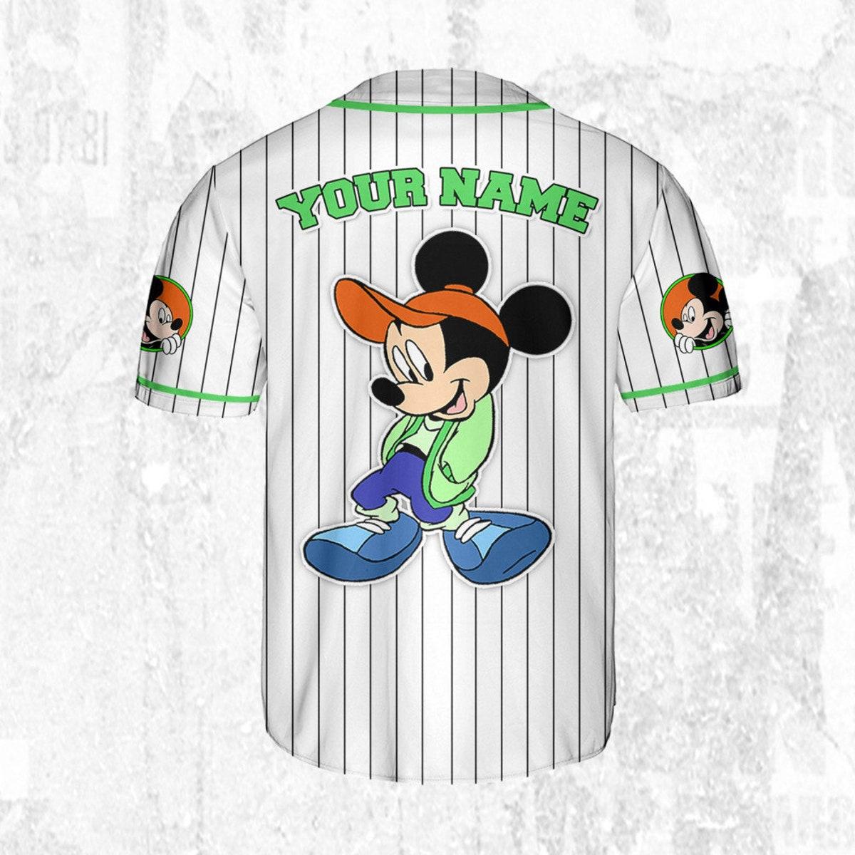 Personalize Disney Mickey Mouse Young White Green Baseball Jersey TT1024-W450SGM5