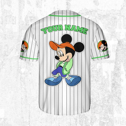 Personalize Disney Mickey Mouse Young White Green Baseball Jersey TT1024-W450SGM5