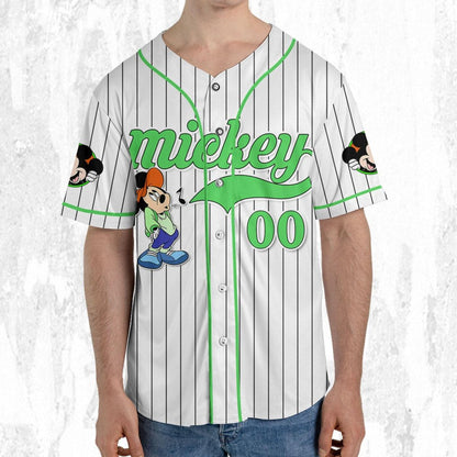 Personalize Disney Mickey Mouse Young White Green Baseball Jersey TT1024-W450SGM5