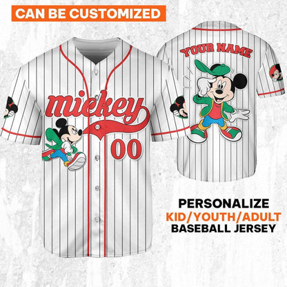 Personalize Disney Mickey Mouse Young White Red Baseball Jersey TT1024-9K4GM3UR