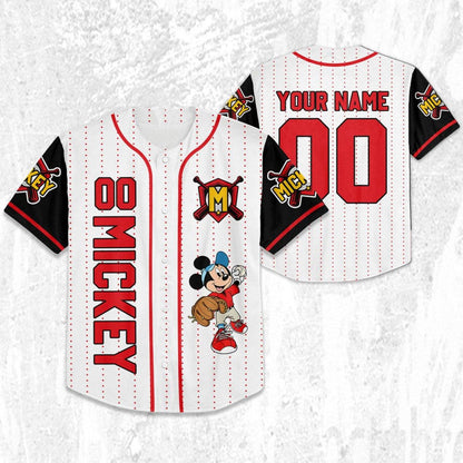 Personalize Disney Mickey Play Baseball Red White Baseball Jersey TT1024-6D55ZW0M