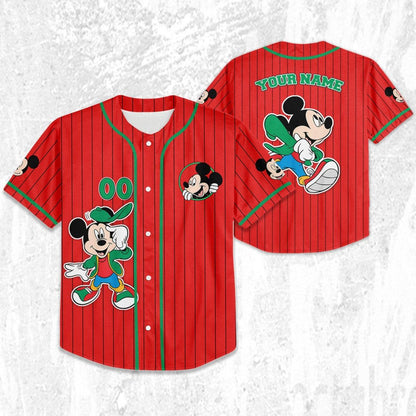 Personalize Disney Mickey Young Mouse Smile Red Green Baseball Jersey TT1024-AY06COOK