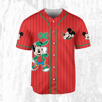Personalize Disney Mickey Young Mouse Smile Red Green Baseball Jersey TT1024-AY06COOK