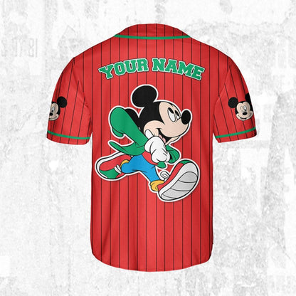Personalize Disney Mickey Young Mouse Smile Red Green Baseball Jersey TT1024-AY06COOK