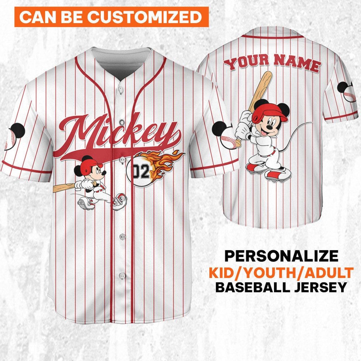 Personalize Mickey Baseball Fire Red White Baseball Jersey TT1024-YLUTRXWB