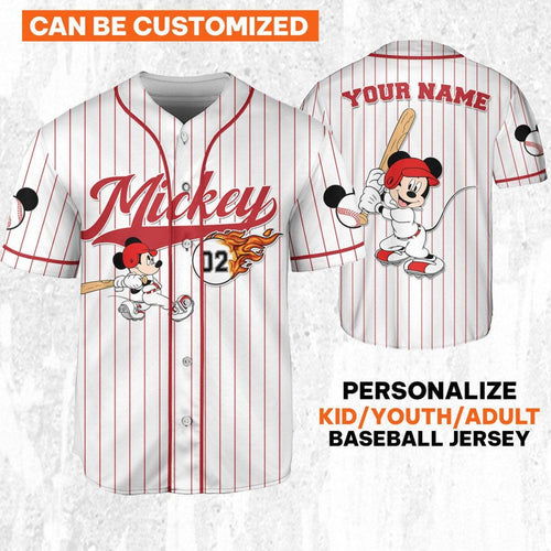 Personalize Mickey Baseball Fire Red White Baseball Jersey TT1024-YLUTRXWB