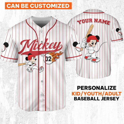 Personalize Mickey Baseball Fire Red White Baseball Jersey TT1024-YLUTRXWB