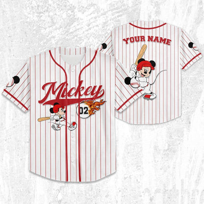 Personalize Mickey Baseball Fire Red White Baseball Jersey TT1024-YLUTRXWB