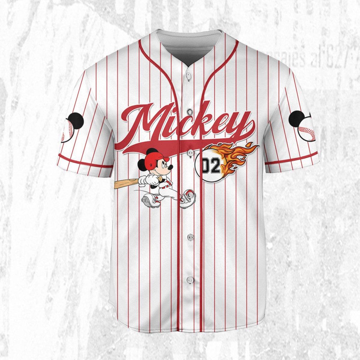 Personalize Mickey Baseball Fire Red White Baseball Jersey TT1024-YLUTRXWB