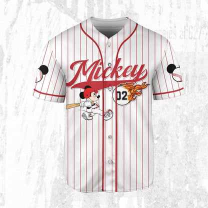 Personalize Mickey Baseball Fire Red White Baseball Jersey TT1024-YLUTRXWB