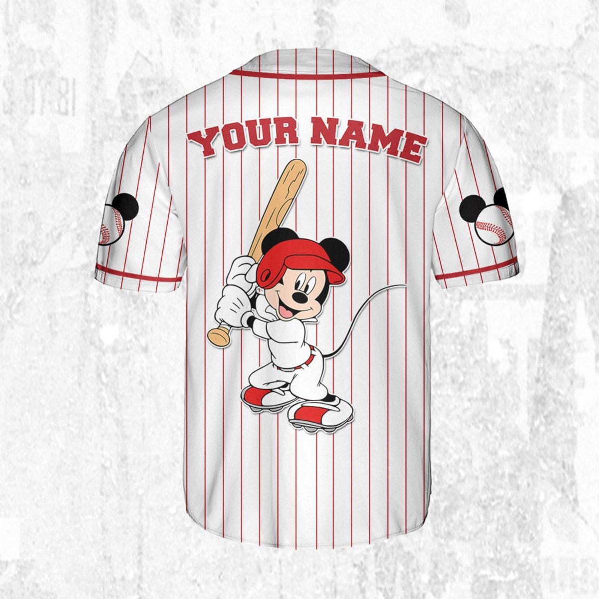 Personalize Mickey Baseball Fire Red White Baseball Jersey TT1024-YLUTRXWB