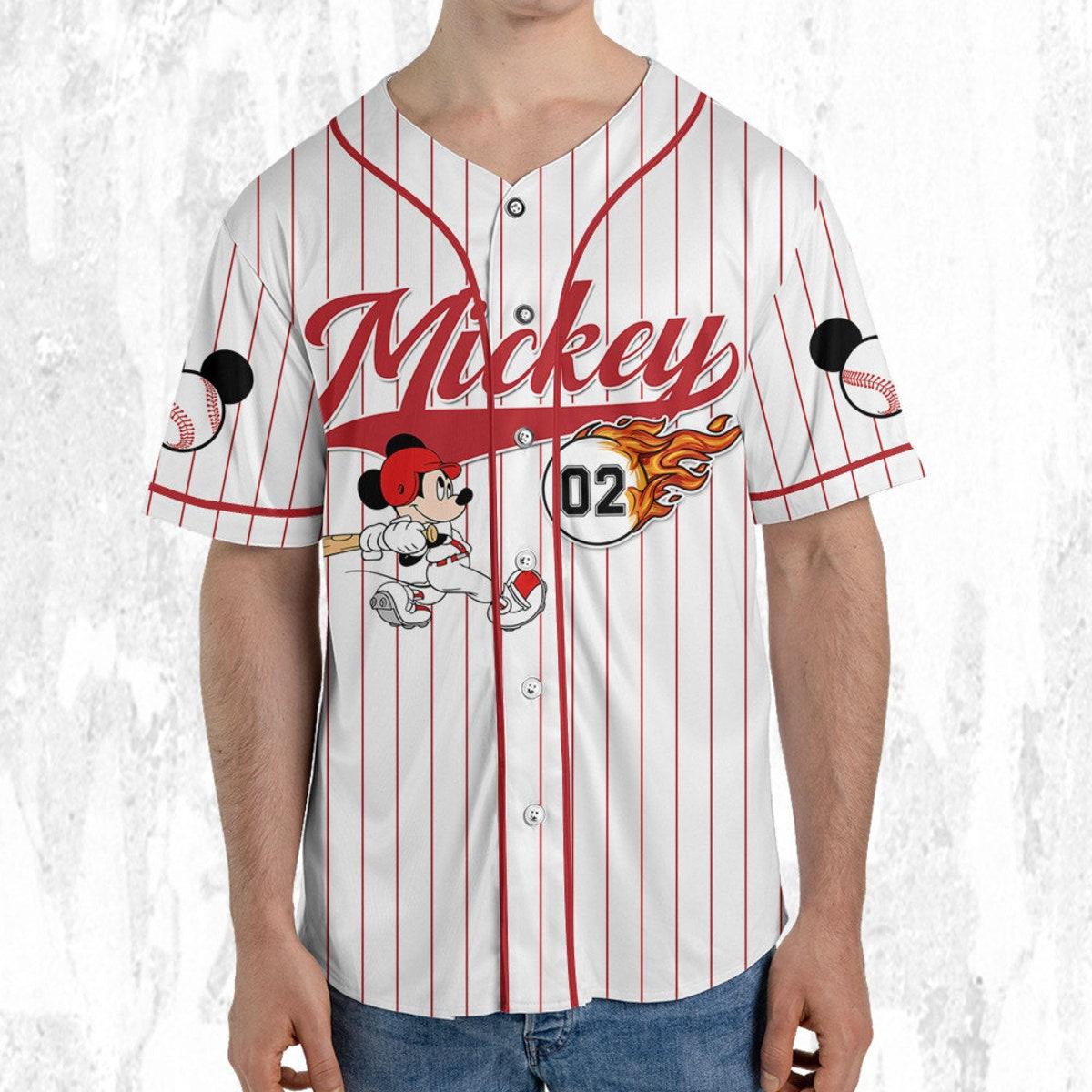 Personalize Mickey Baseball Fire Red White Baseball Jersey TT1024-YLUTRXWB