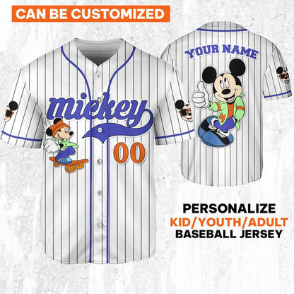 Personalize Mickey Mouse Happy Young White Blue Dark Baseball Jersey TT1024-ONDOZBB8