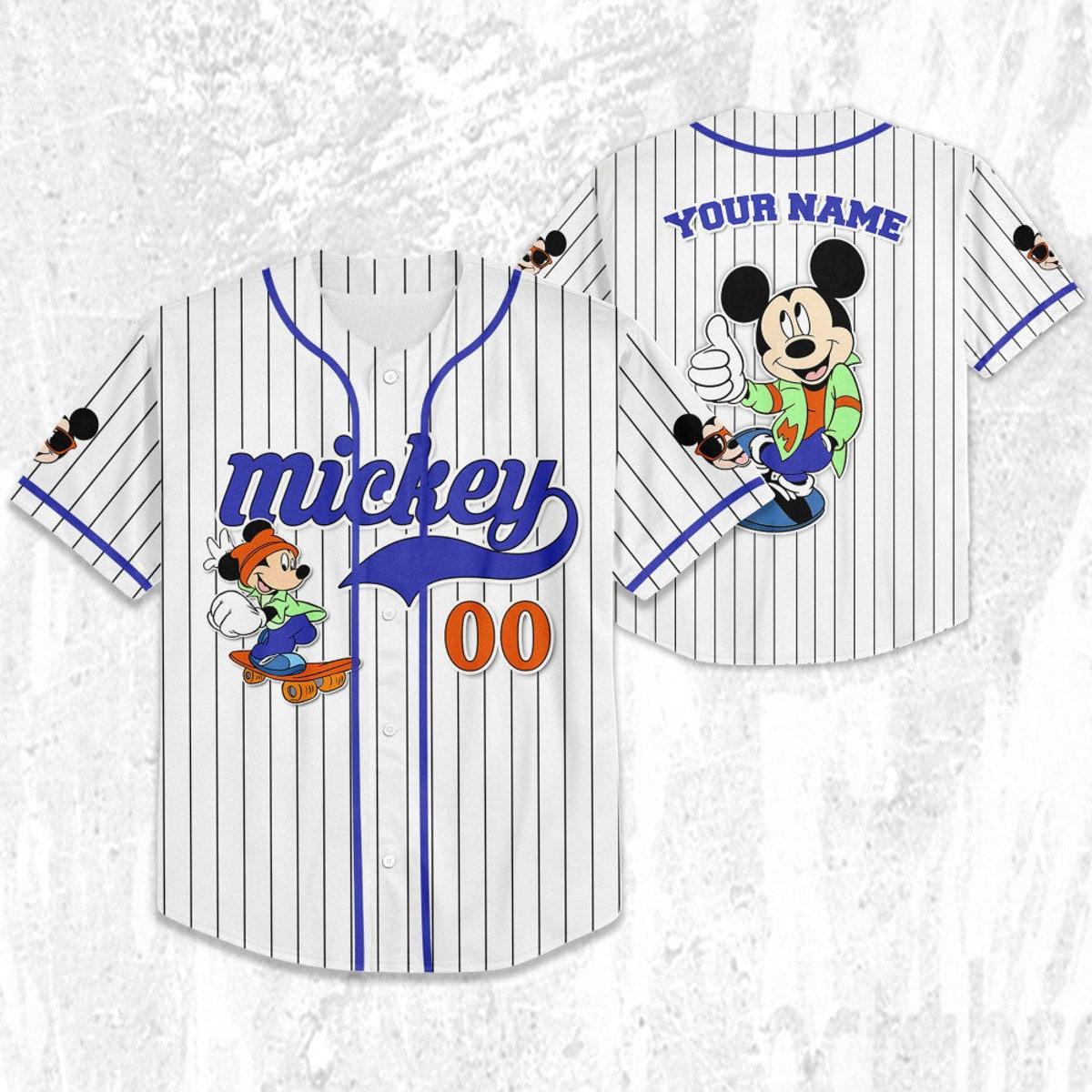 Personalize Mickey Mouse Happy Young White Blue Dark Baseball Jersey TT1024-ONDOZBB8