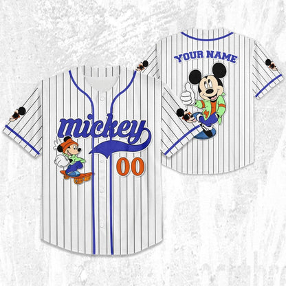 Personalize Mickey Mouse Happy Young White Blue Dark Baseball Jersey TT1024-ONDOZBB8