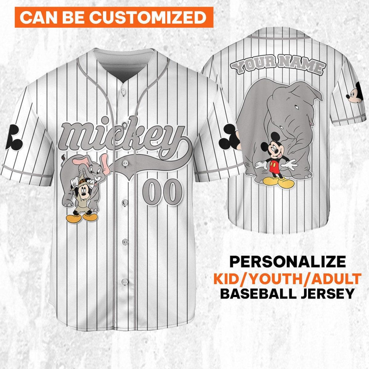 Personalize Mickey Mouse Play With Elephant White Gray Baseball Jersey TT1024-22VWJ5DW