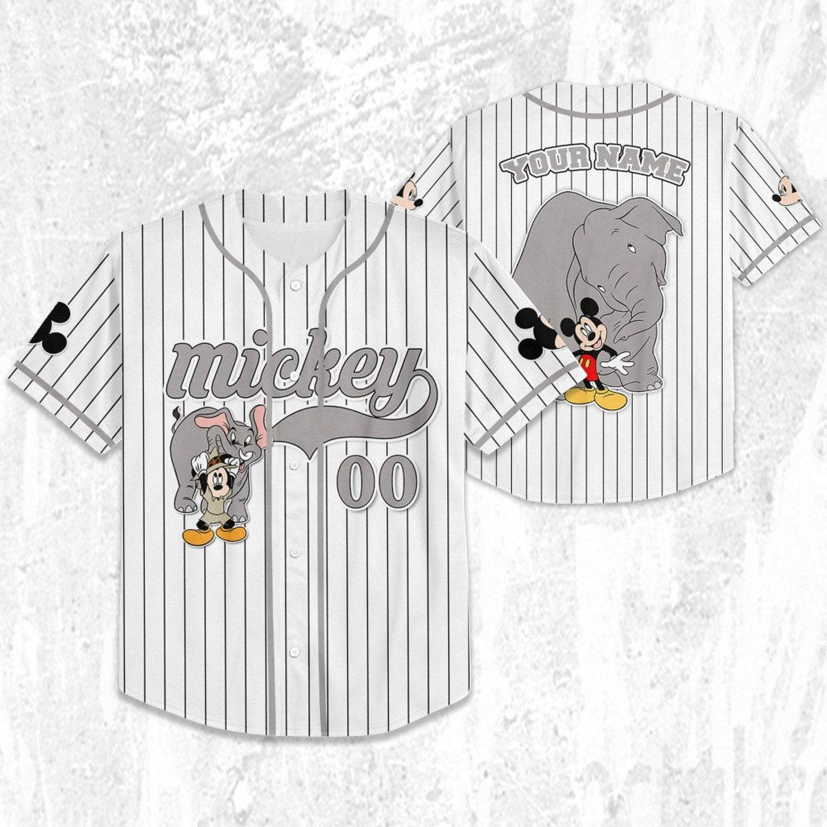 Personalize Mickey Mouse Play With Elephant White Gray Baseball Jersey TT1024-22VWJ5DW