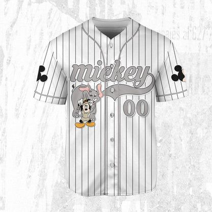 Personalize Mickey Mouse Play With Elephant White Gray Baseball Jersey TT1024-22VWJ5DW