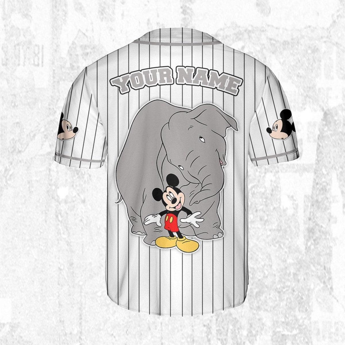 Personalize Mickey Mouse Play With Elephant White Gray Baseball Jersey TT1024-22VWJ5DW