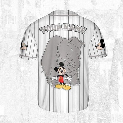 Personalize Mickey Mouse Play With Elephant White Gray Baseball Jersey TT1024-22VWJ5DW