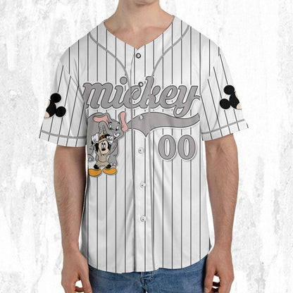 Personalize Mickey Mouse Play With Elephant White Gray Baseball Jersey TT1024-22VWJ5DW