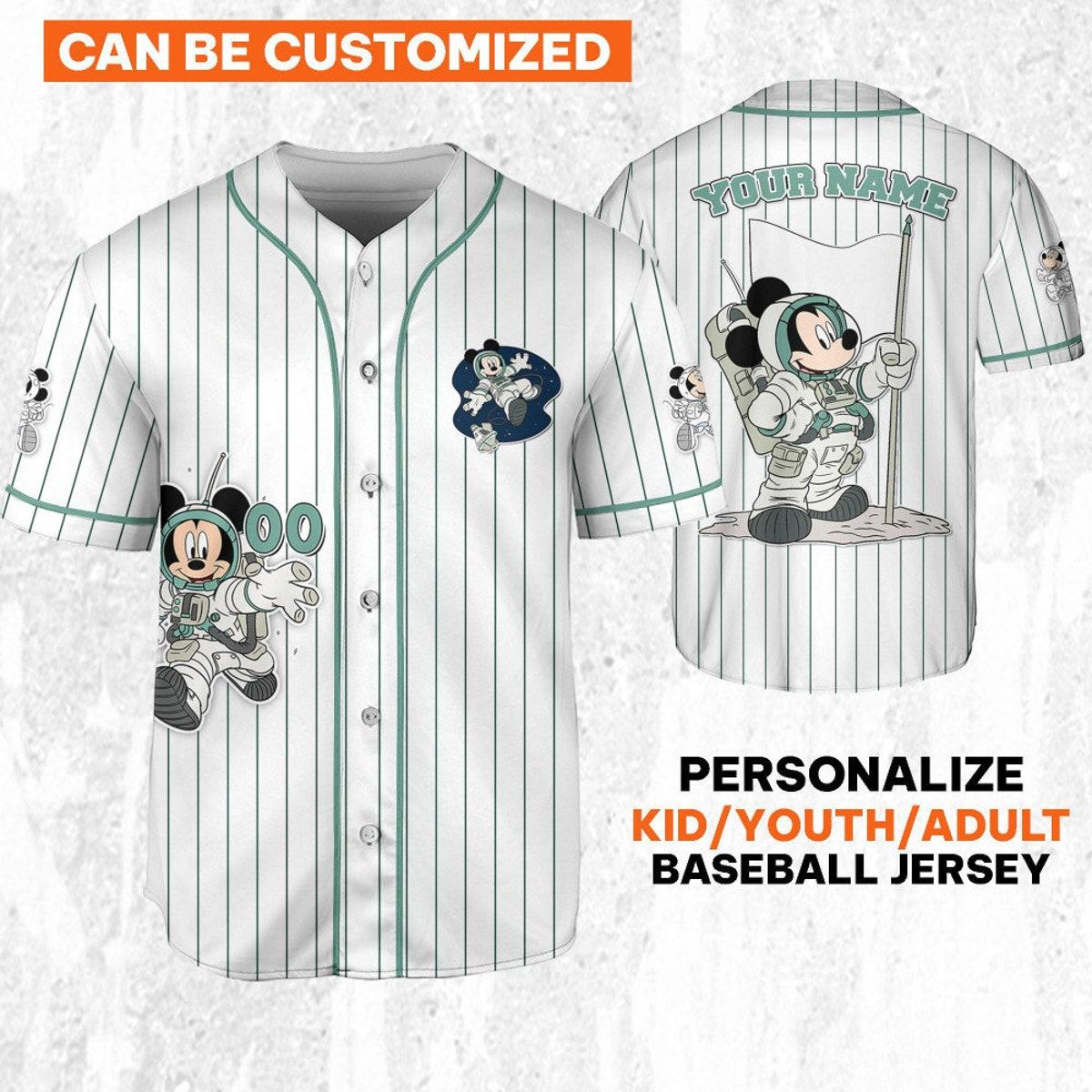 Personalize Mickey Mouse Space Space Travel White Blue Baseball Jersey TT1024-PQ7N4G76
