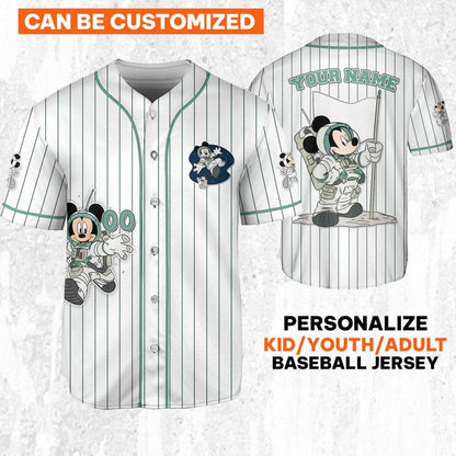 Personalize Mickey Mouse Space Space Travel White Blue Baseball Jersey TT1024-PQ7N4G76