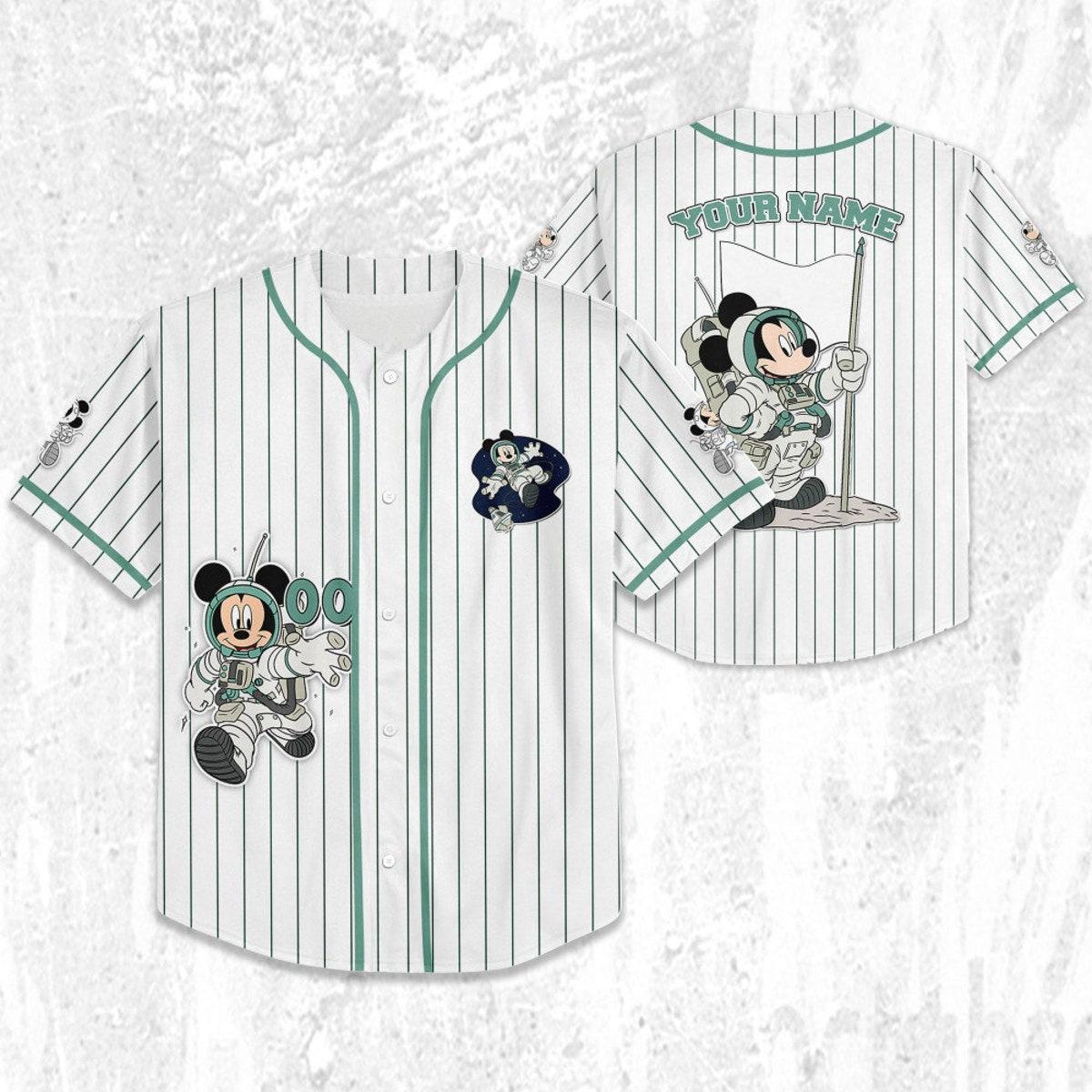 Personalize Mickey Mouse Space Space Travel White Blue Baseball Jersey TT1024-PQ7N4G76